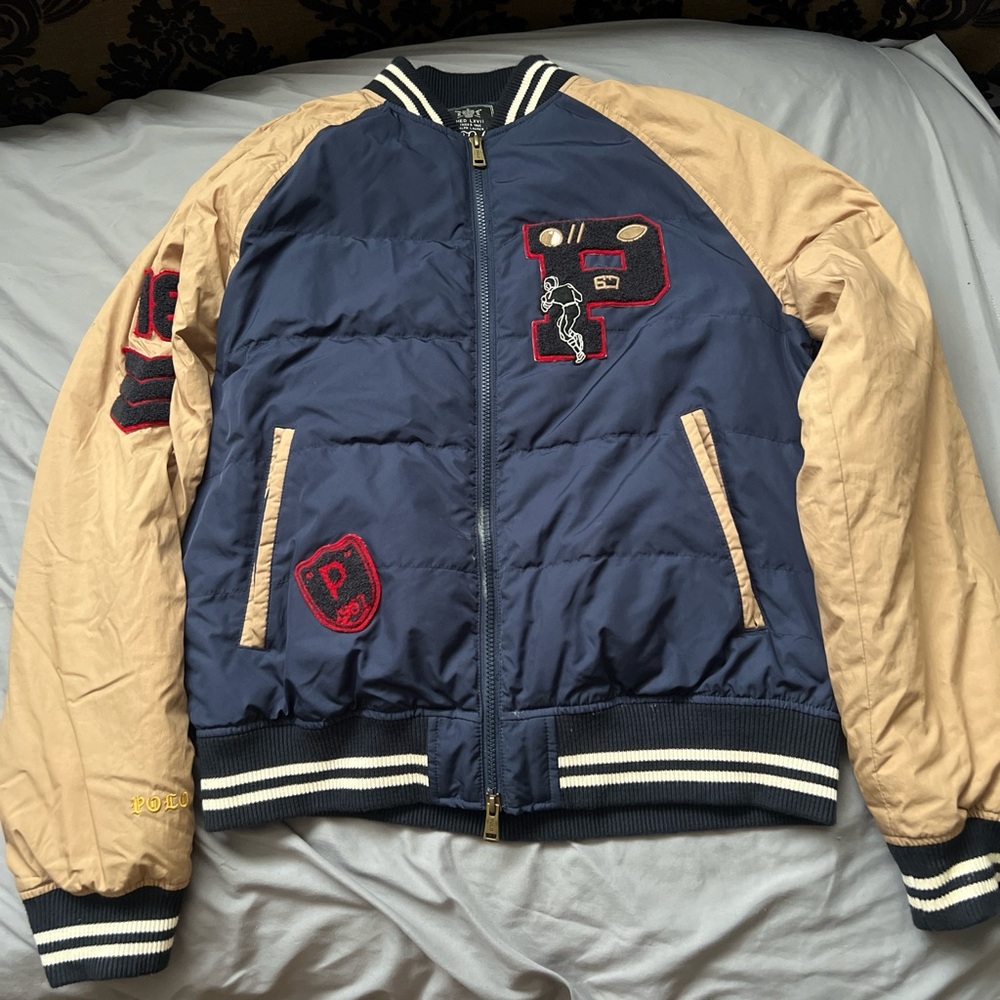 Polo by Ralph Lauren Blue and Tan Bomber Jacket